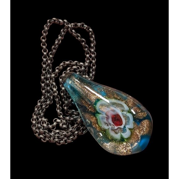 Floral Cottagecore Handblown Glass Pendant Necklace - Picture 4 of 8